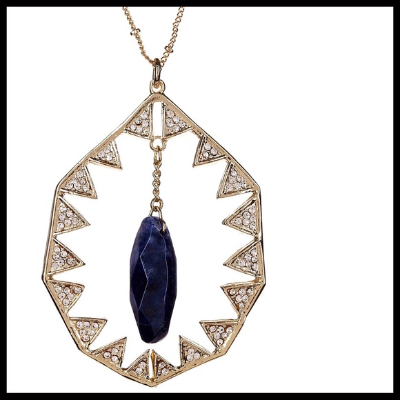 SWAROVSKI PAVE CRYSTAL LAPIS STONE LONG NECKLACE - Picture 5 of 8