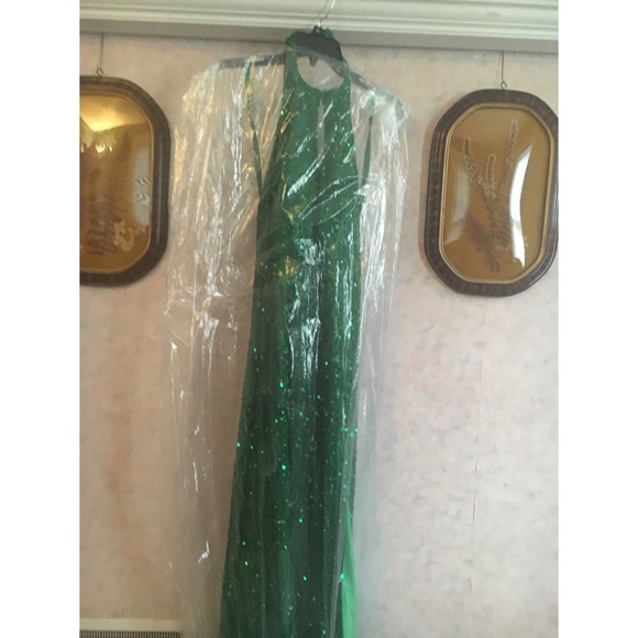 Green halter Prom Dress - Picture 2 of 4