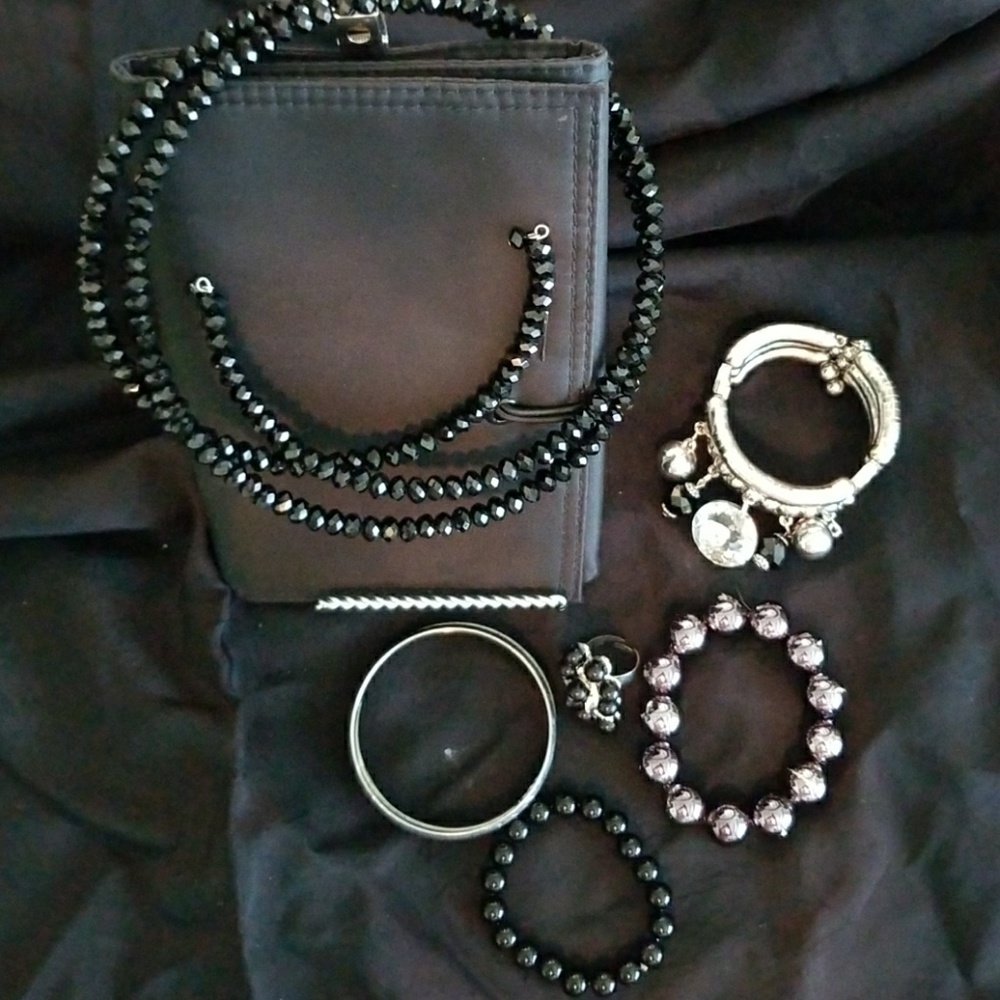 All Stretch Black Necklace, Brackets, Ring n Ear