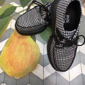 TUK Black White Houndstooth Platform Loafers US 4