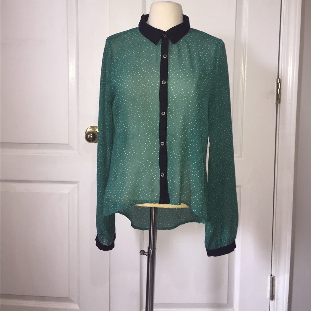 Mesh high low polka dot blouse