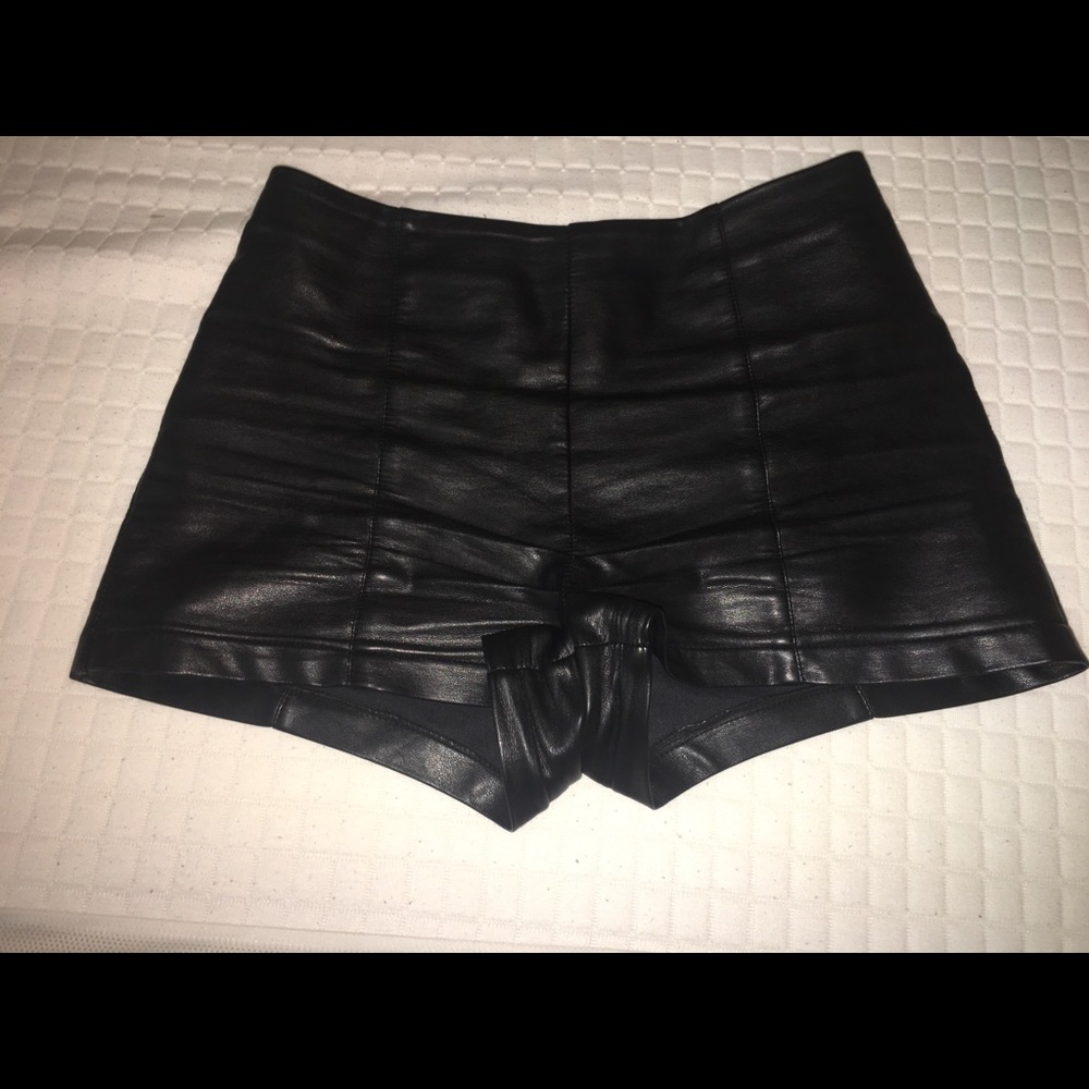 Black high-waisted leather shorts
