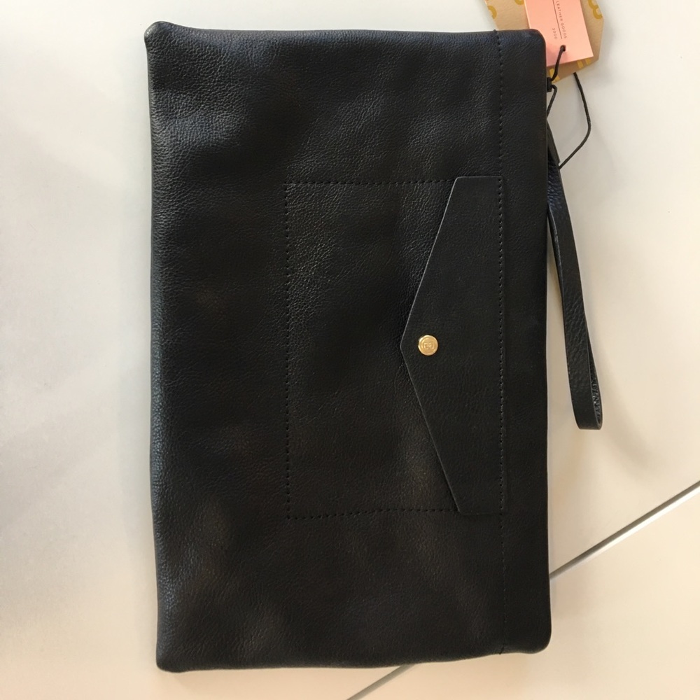 BNWT Boulevard black leather clutch with pocket
