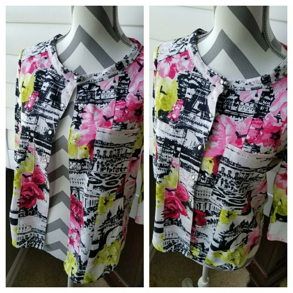 Vibrant Pop Floral Print Jersey Cardigan