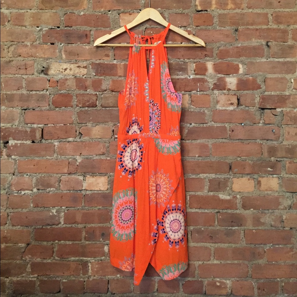 Anthropologie Livia Halter Dress Floreat 2 Orange