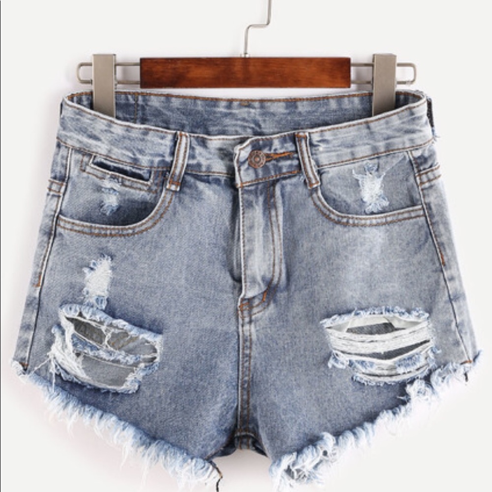 Blue Ripped Bleaches Denim Shorts