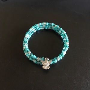 Teal/aqua colored bracelet with Angel charm