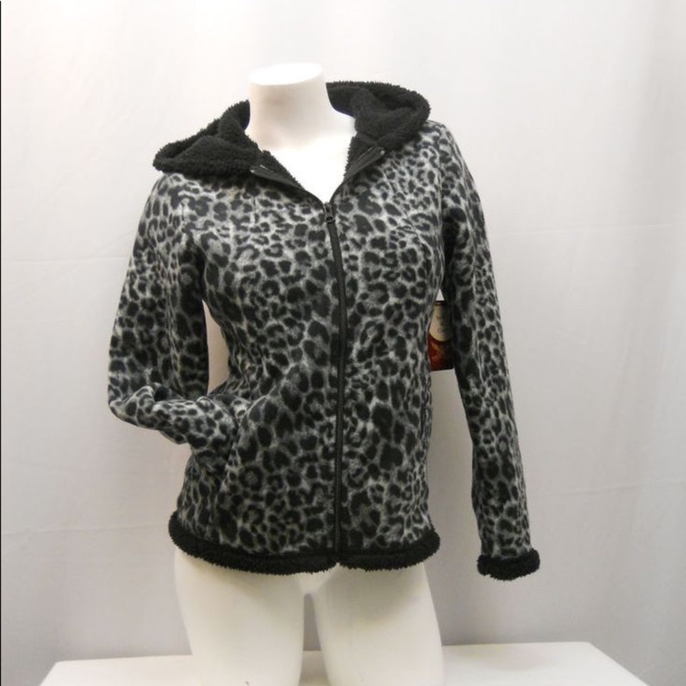 Plus Size Alert Grey Leopard Fleece Lined Jacket