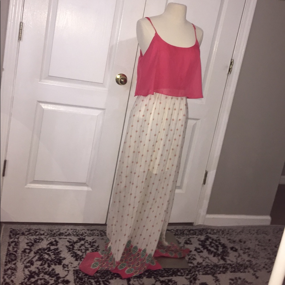 Peach with off white slit maxi dress