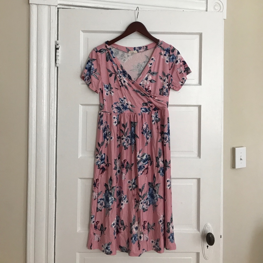 Pink and Blue Floral Dress