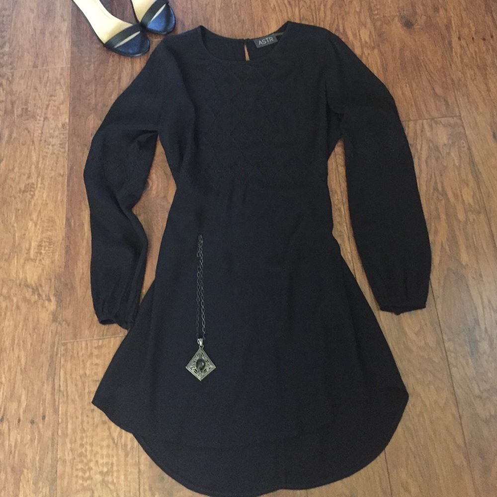 ASTR Black Hi-Low Hem Dress with Lace Details