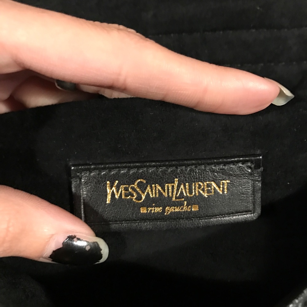 YSL black leather messenger bag rive gauche