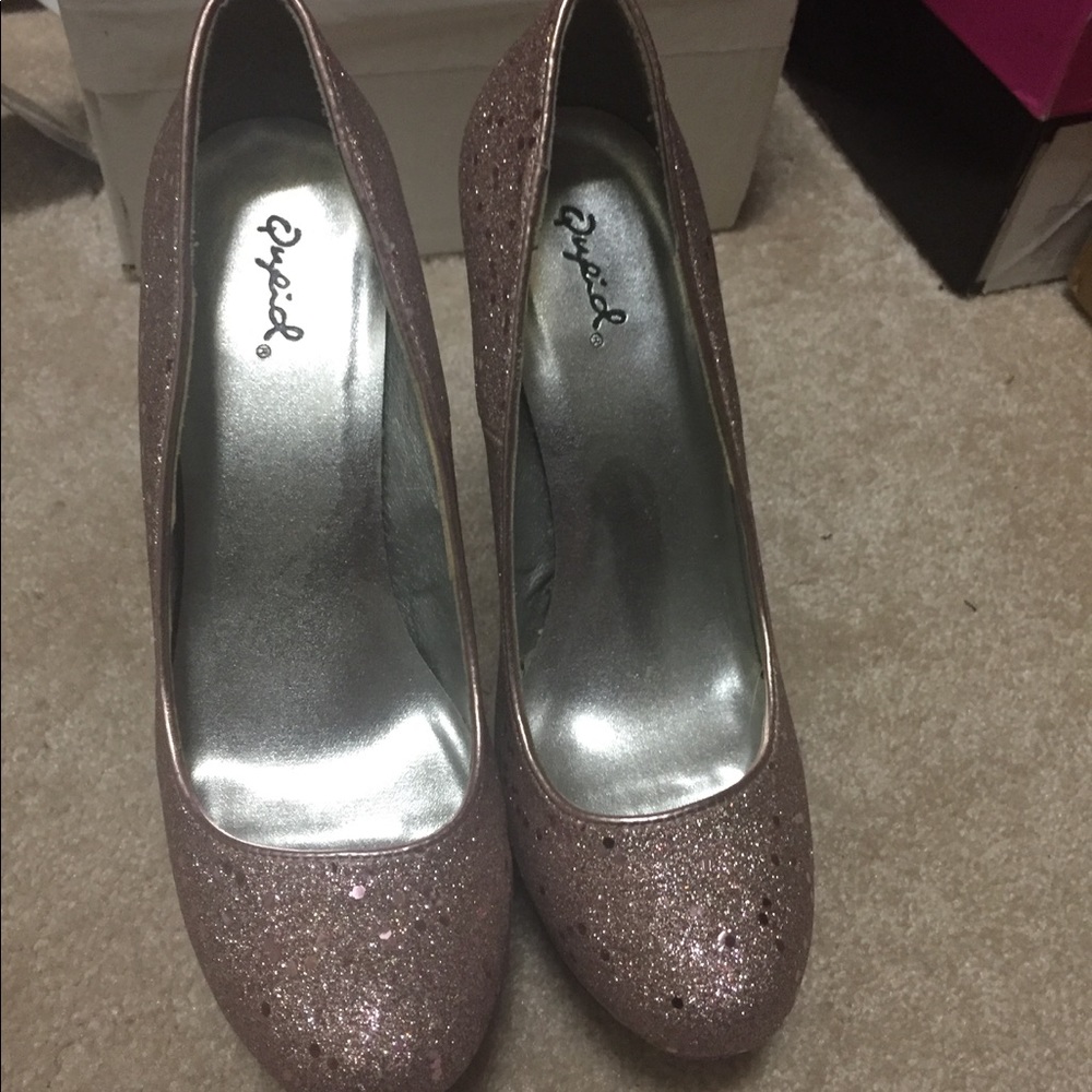 Quipid pink glitter stilettos pumps high heels