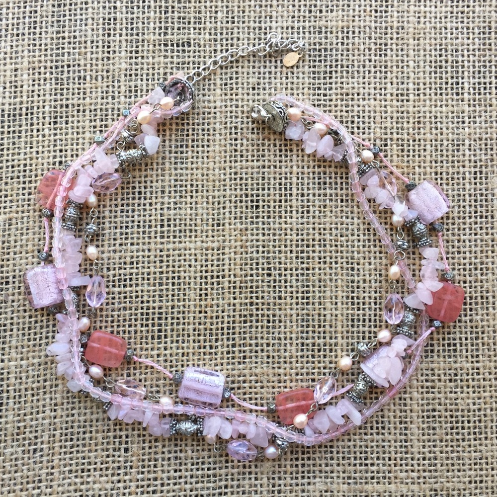Multi Strand Silver & Beaded Necklace