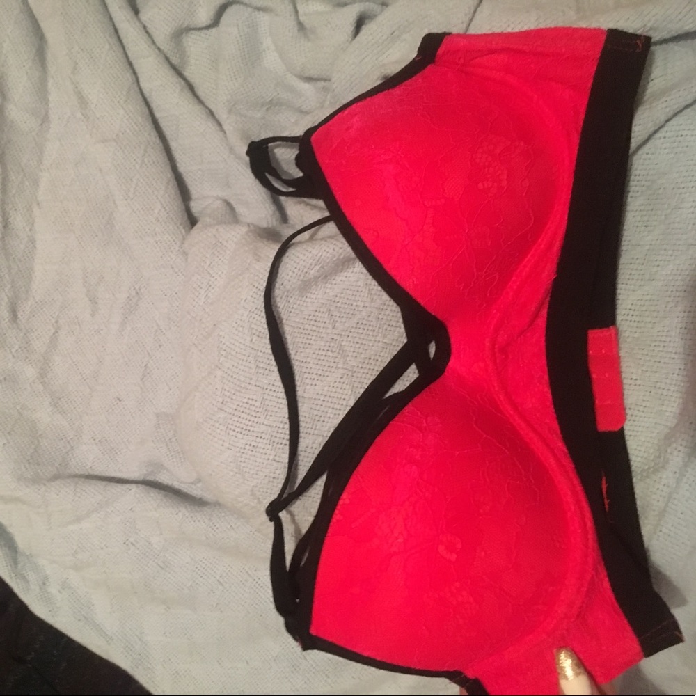 Strappy pink and black bralette