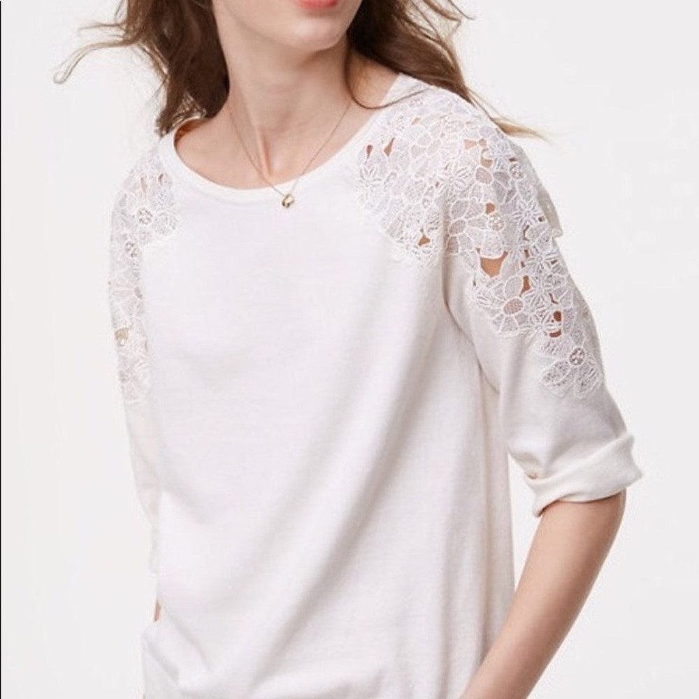 LOFT white lace shoulder sweater
