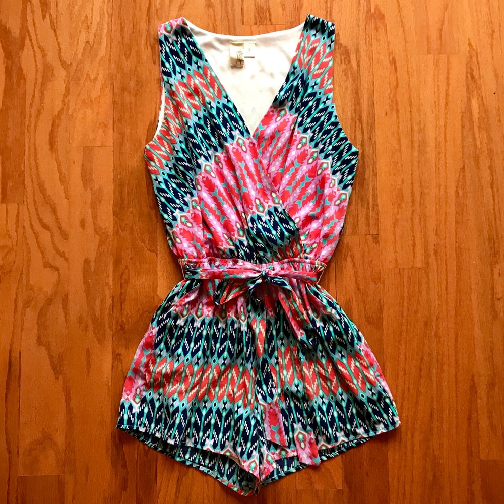 Printed Wrap Front Romper - Picture 2 of 3