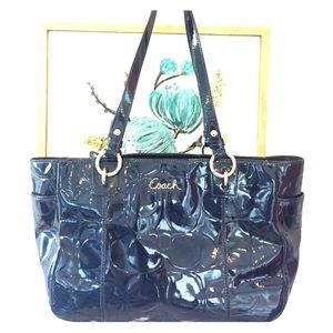 Coach purse, navy blue in shiny faux leather!