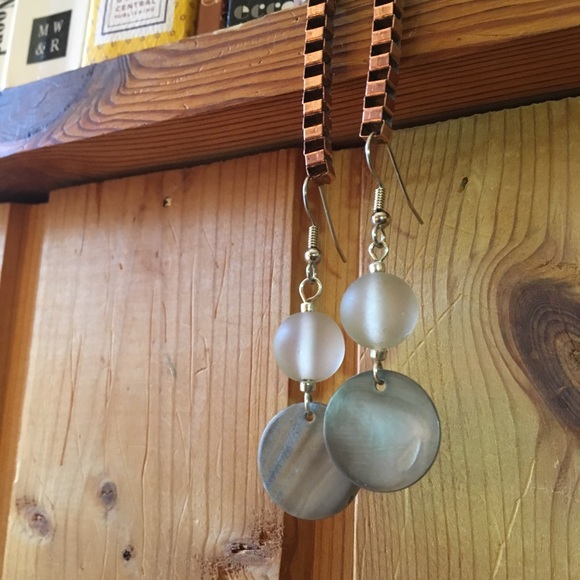 Handmade Glass & Shell Drop Earrings - Picture 2 of 3