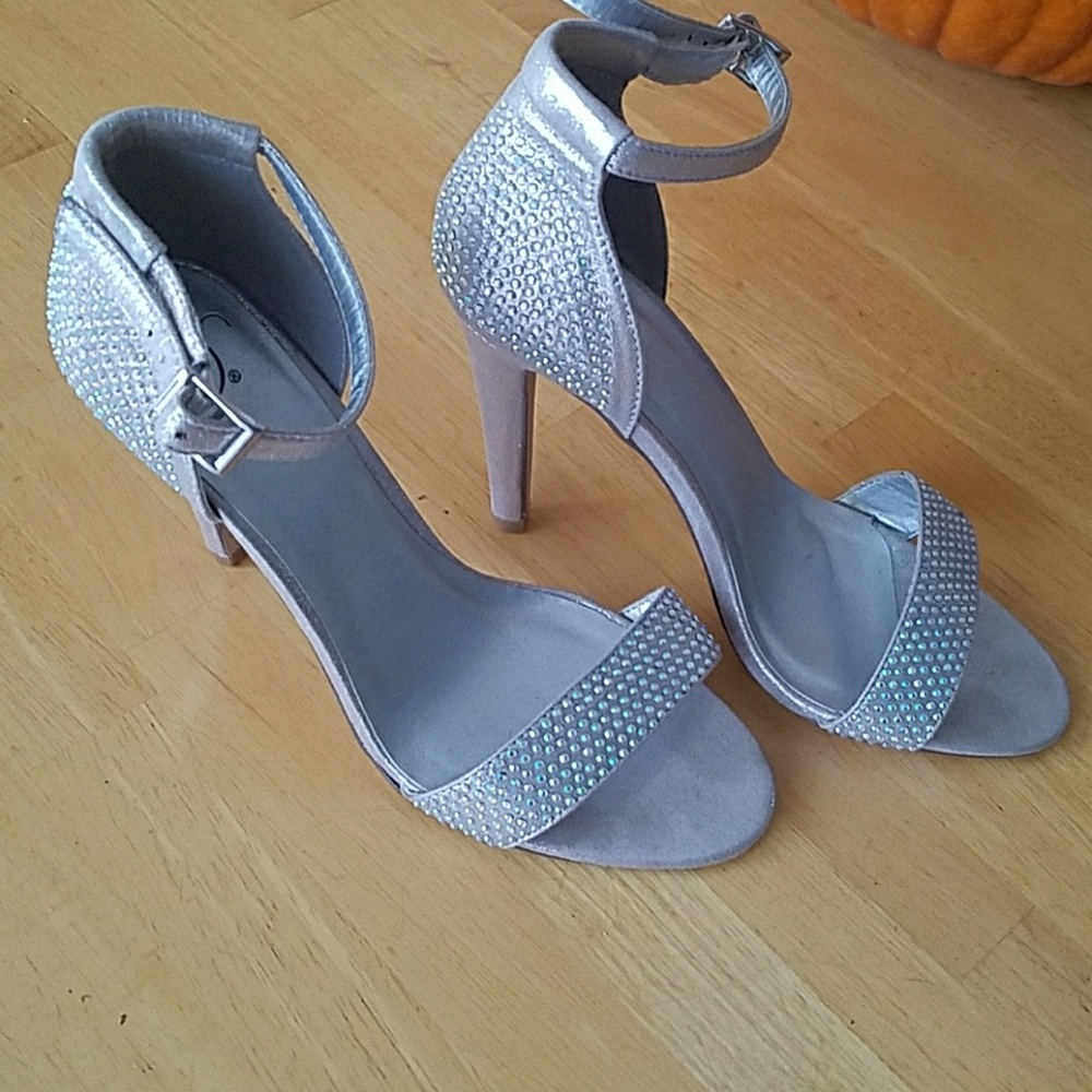 Silver Rhinestone Strap Heels