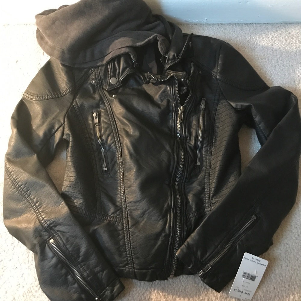 Free People Leather Jacket with Hood New with Tags