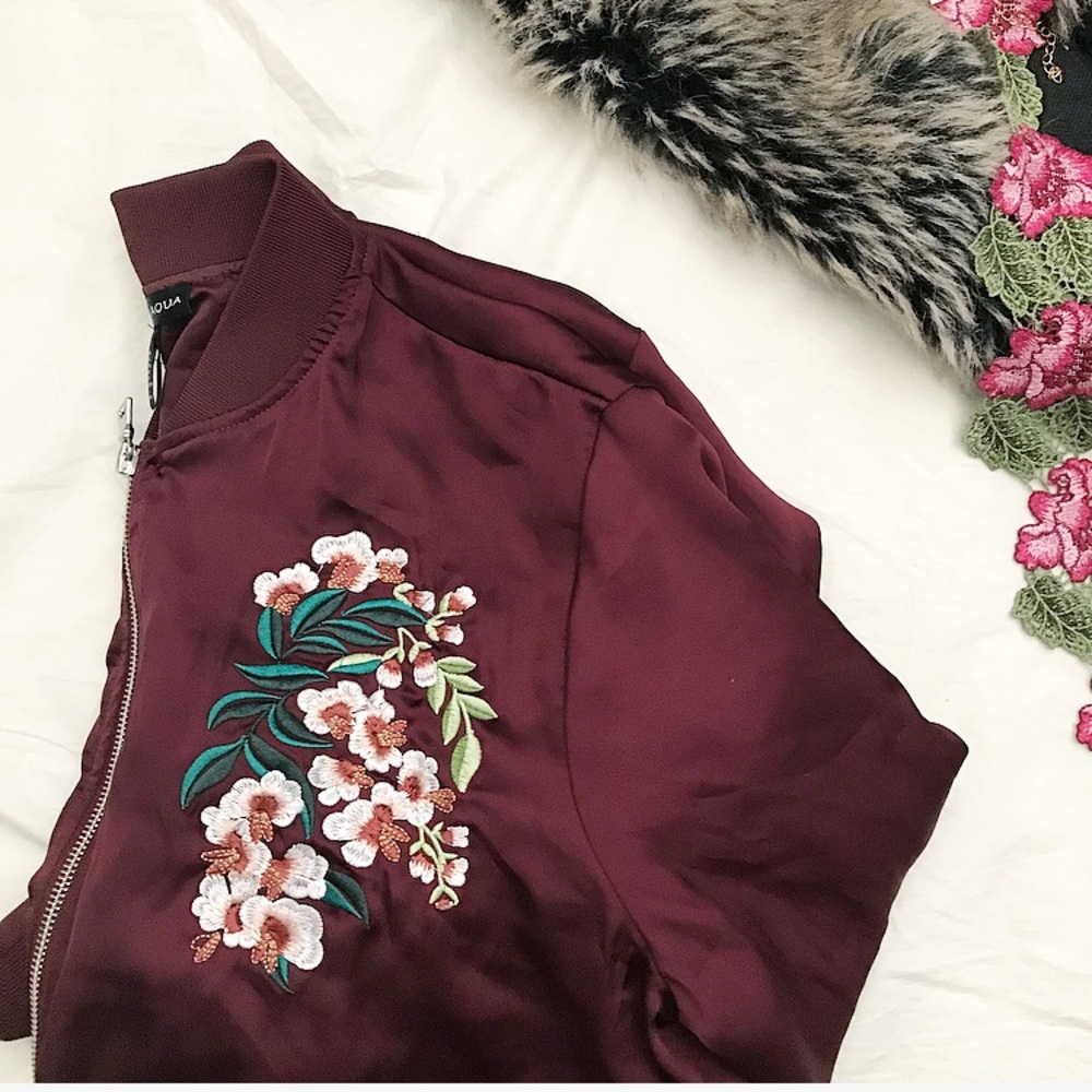 Satin embroidered bomber jacket from aqua