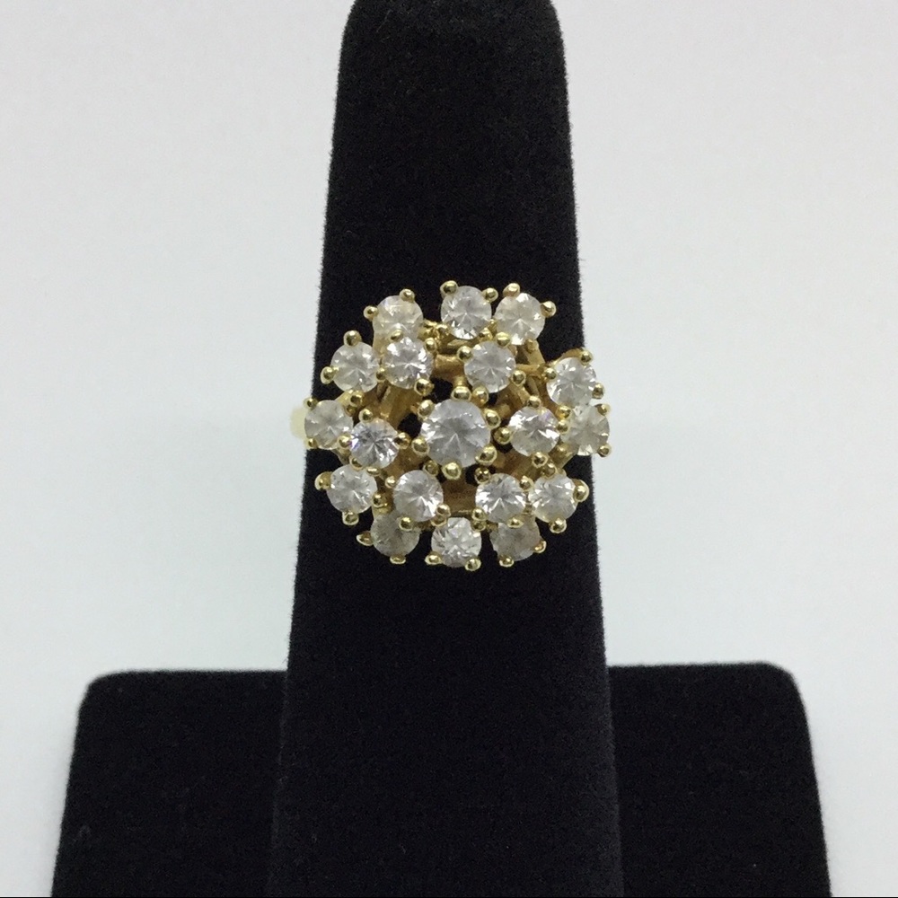 A Bouquet of Faux Diamonds, 14k Solid Y/G Ring!