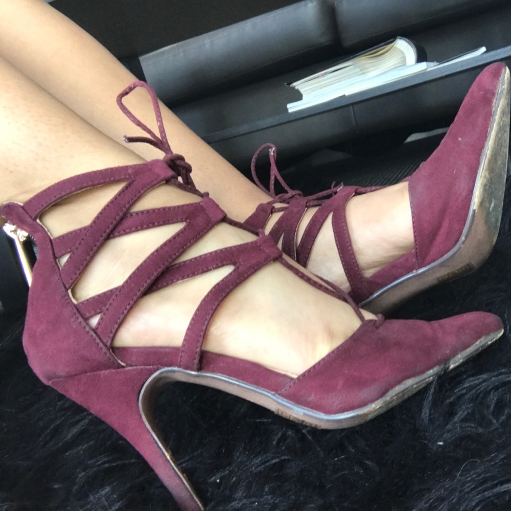 Maroon Lace Up Heels - Size 6