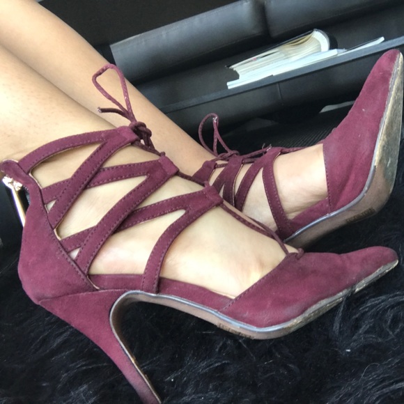 Maroon Lace Up Heels - Size 6 - Picture 1 of 2