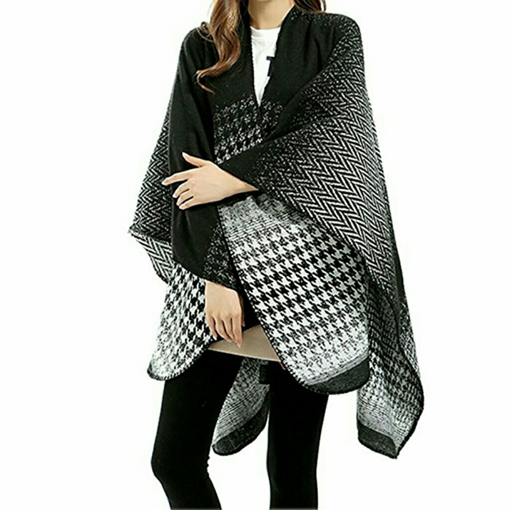 Women's Winter Houndstooth Knitted Cardigan