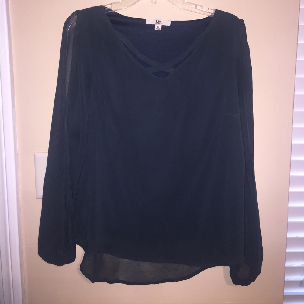 Ya Los Angeles criss/cross neck top w/ slit sleeve