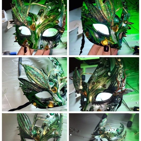 masquerade mask handmade w/stud, stone & 3d detail - Picture 7 of 8