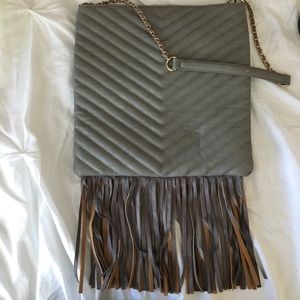 Big Buddha Grey and Gold Chevron Fringe Purse