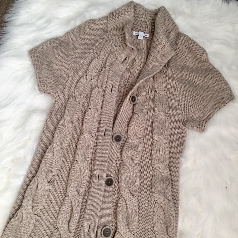 Tan Cable Knit Long Cardigan Button Up Gap Sweater