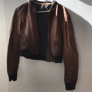 Brown Free People Vegan Cropped Leather Jacket 0