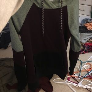 Grey, maroon, and black layered hoodie