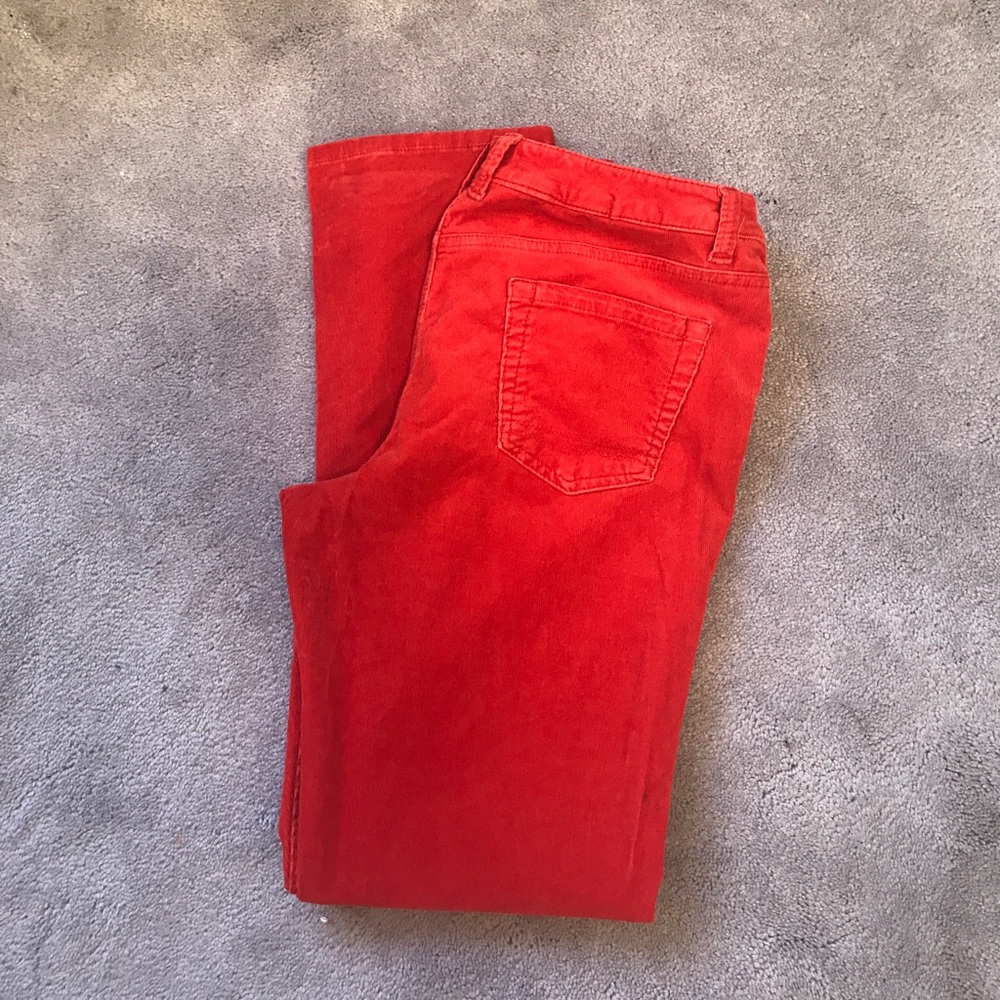 Coral corduroy skinny jeans