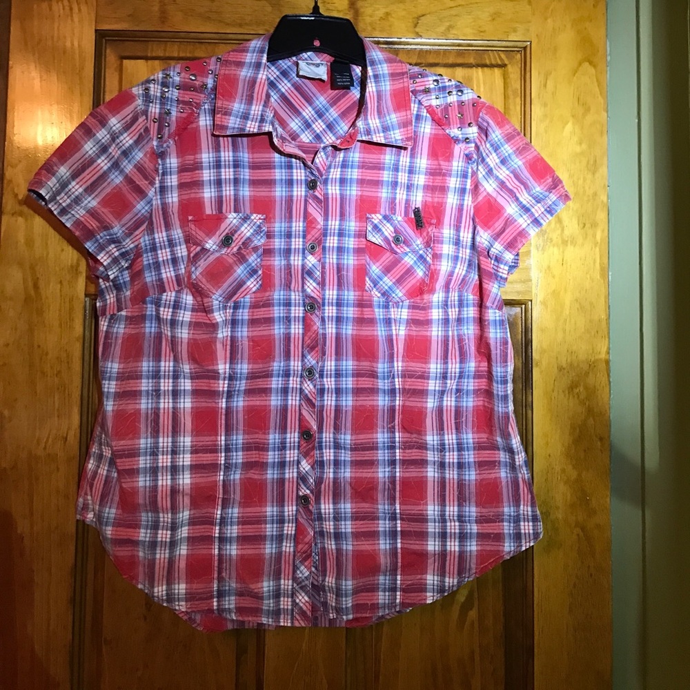 Harley-Davidson red, white and blue short sleeve.