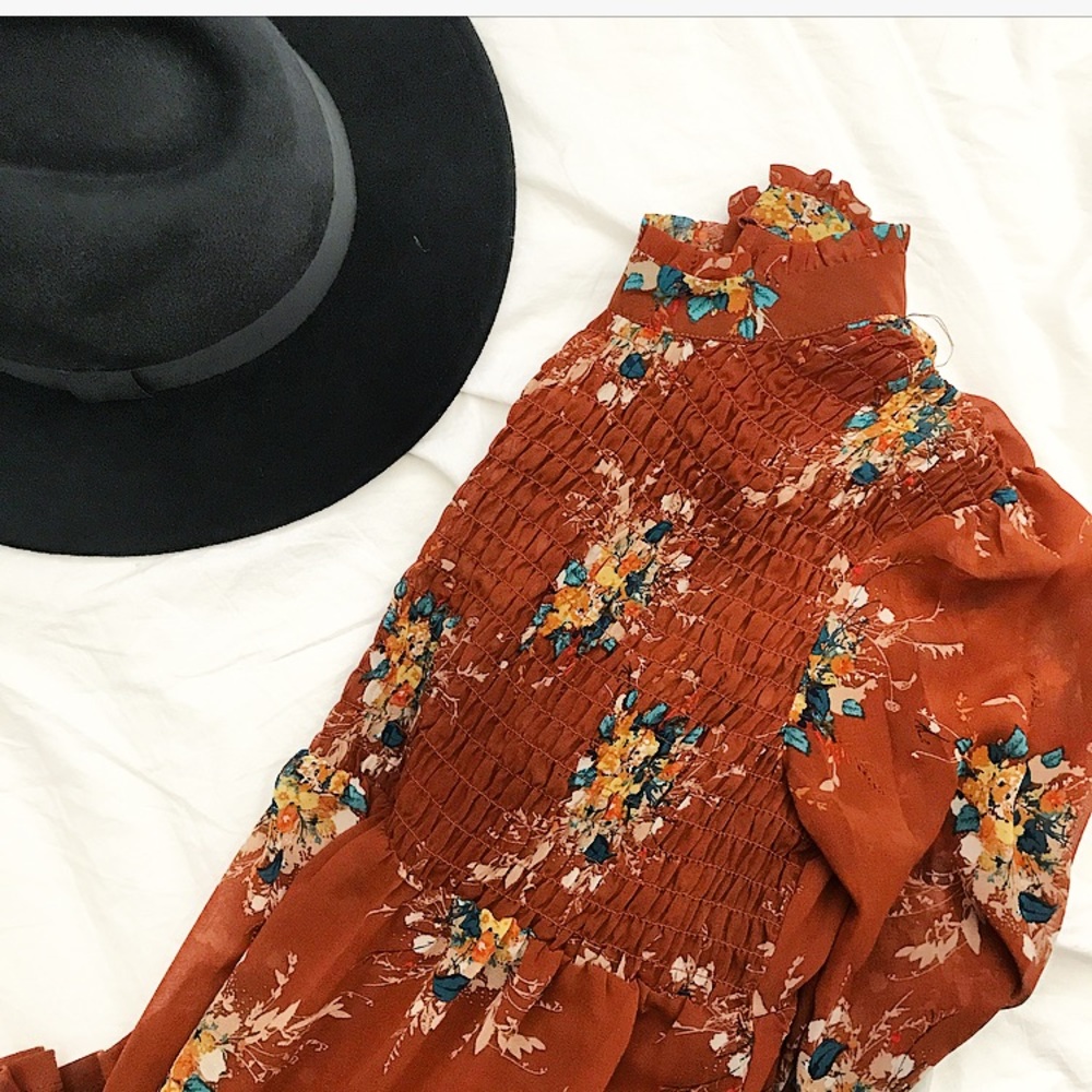 Smocked long serve floral dress