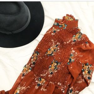 Smocked long serve floral dress