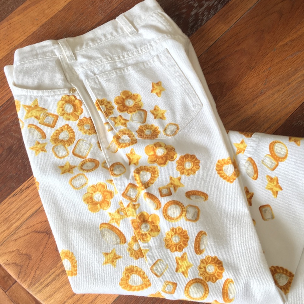 Escada Jewel Print White Jeans