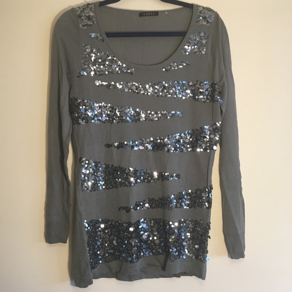 CYRUS long sleeve light fit grey sparkle sweater