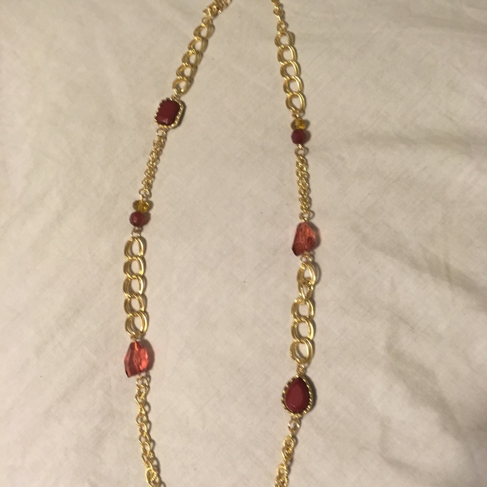 🍷🌴🍾: long Gold /Red necklace