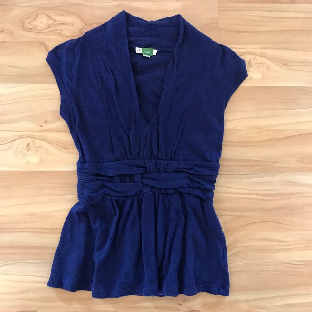 Navy V-Neck Blouse
