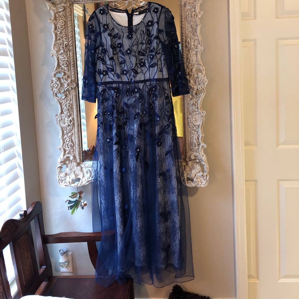 Floor length blue dress with embellishments