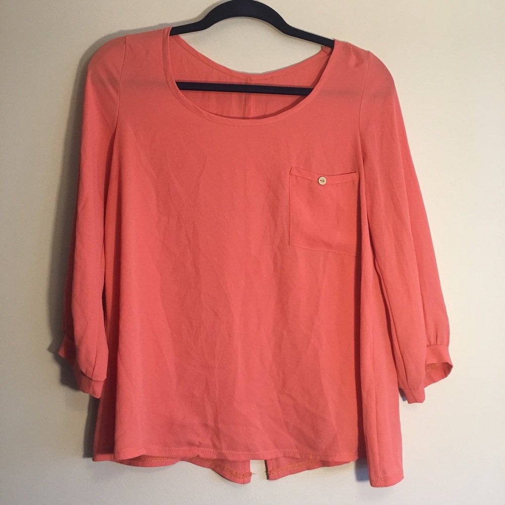 HP🎉 BRAND UNKNOWN coral 3/4 sleeve buttoned back