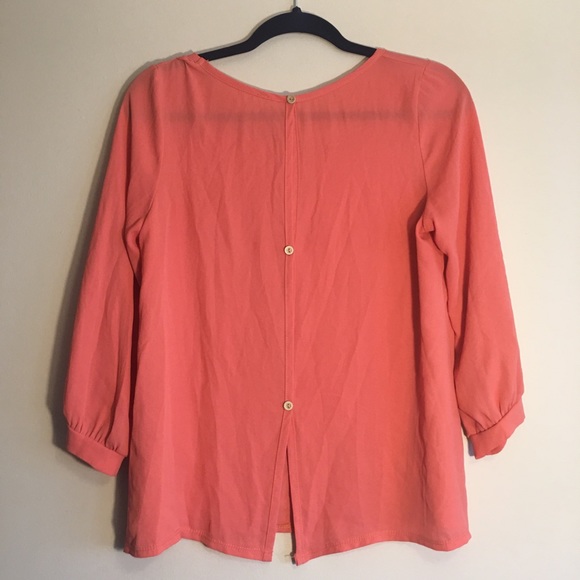 HP🎉 BRAND UNKNOWN coral 3/4 sleeve buttoned back - Picture 3 of 3