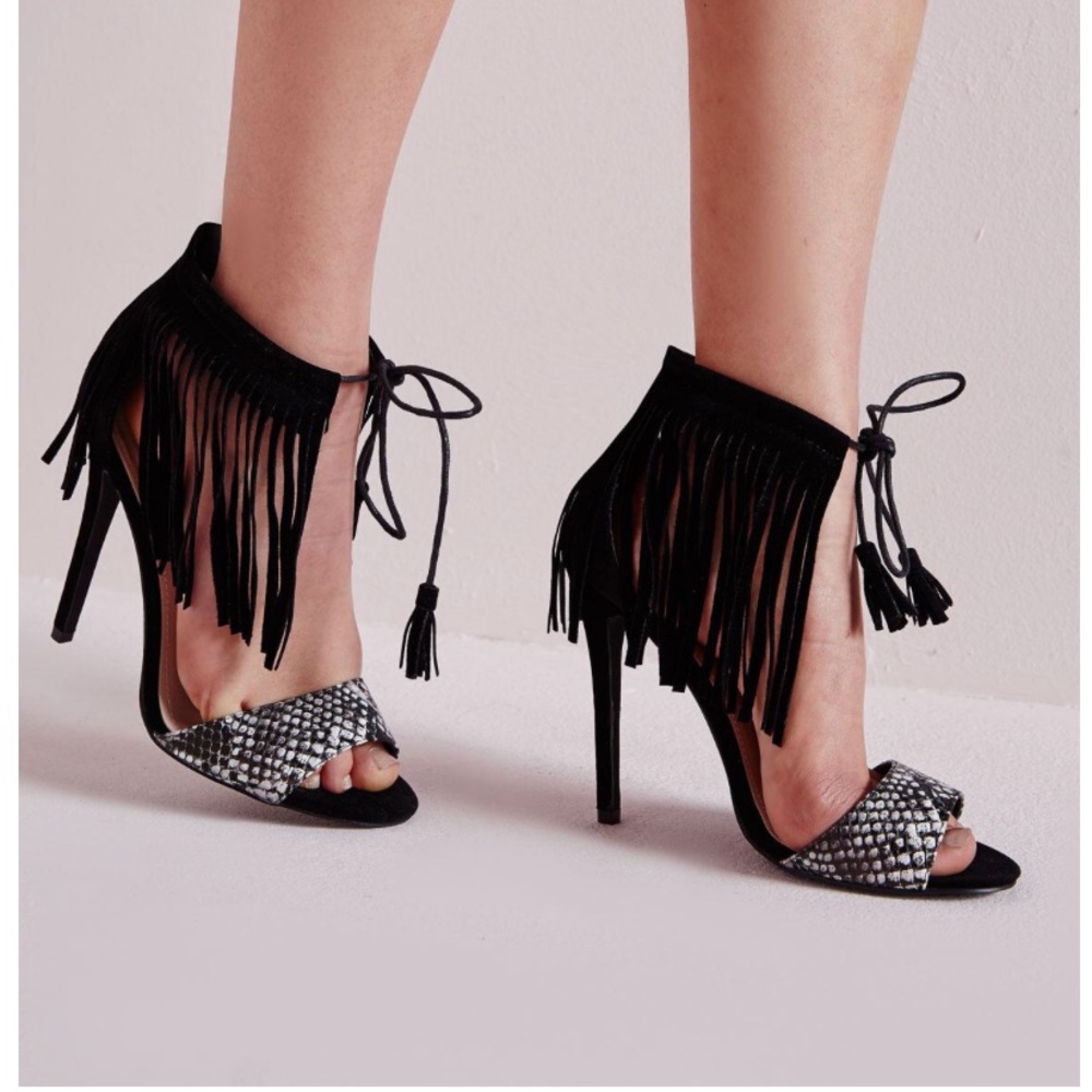 Black fringe heels