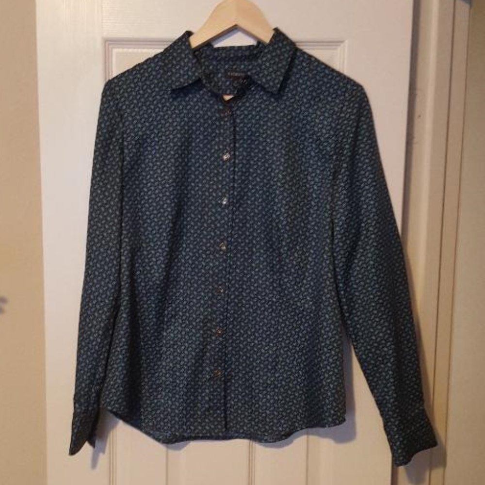 Talbots blue grey button down shirt