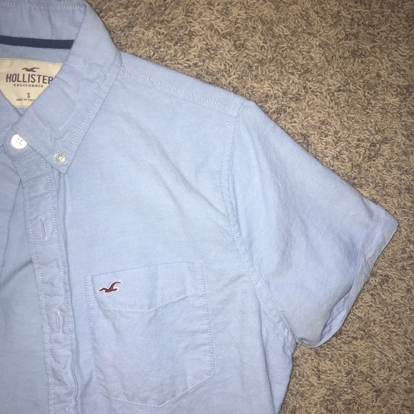 blue shirt sleeve button-up shirt - Picture 3 of 5